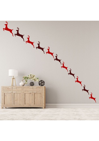 Ren Geyiği Şenlikli Noel Dekoratif Duvar Çıkartma Paketi Yatak Çocuk Odası