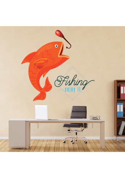 Balık Tutma Keyfini Çıkarın Balık Oltası Dekoratif Duvar Sticker Çıkartma Spor Salonu Çocuk Odası