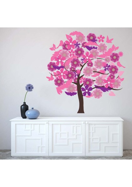 Pembe ve Mor Ağaç Dekoratif Duvar Sticker Çıkartması Ofis Oturma Odası