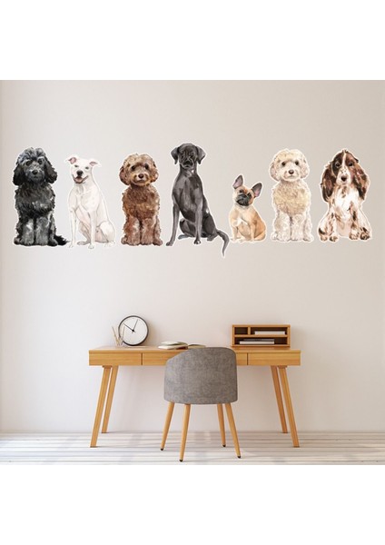 Köpek Grubu 2 Köpek Kulübesi Bakım Dekoratif Duvar Sticker Çıkartması Mutfak Ofis Yatak Odası