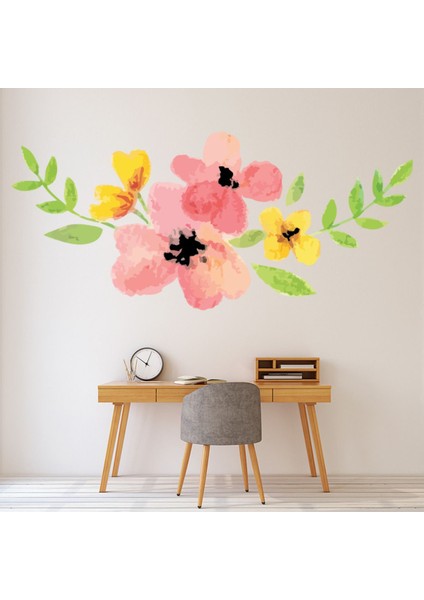 Kırmızı Çiçekler Çiçek Buketi Dekoratif Duvar Sticker Çıkartma Ofis Oturma Odası