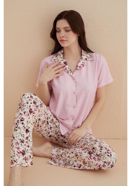 Dreamy Marla Bambu Çiçek Desenli Kısa Kollu Gömlek Pijama Takımı