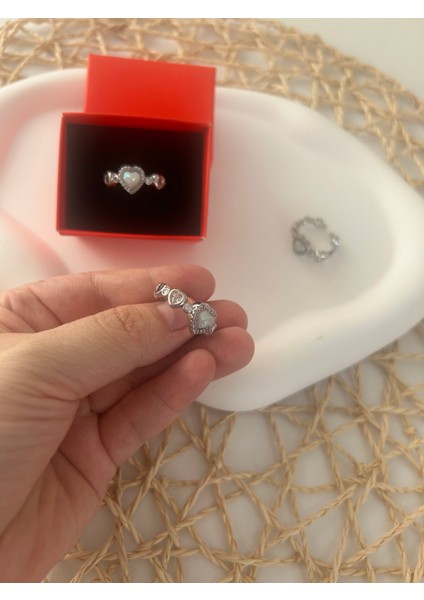 Shining Jewelery Çelik Doğal Taşlı Kalpli Yüzük (Ayarlıdır)