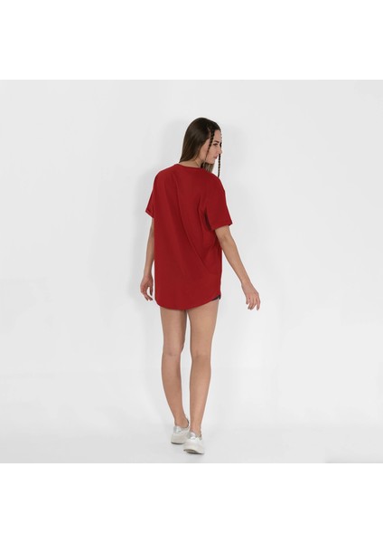 Oval Etek Nakışlı Unisex Kırmızı T-Shirt fırsatları