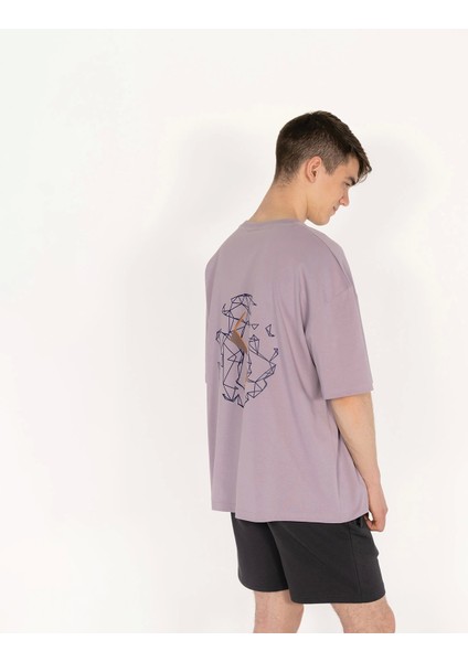 Oversized World Baskılı Unisex Lila T-Shirt fırsatları