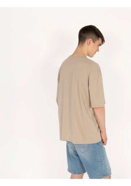 Oversized Ice-Krıstal Unisex Bej T-Shirt modelleri
