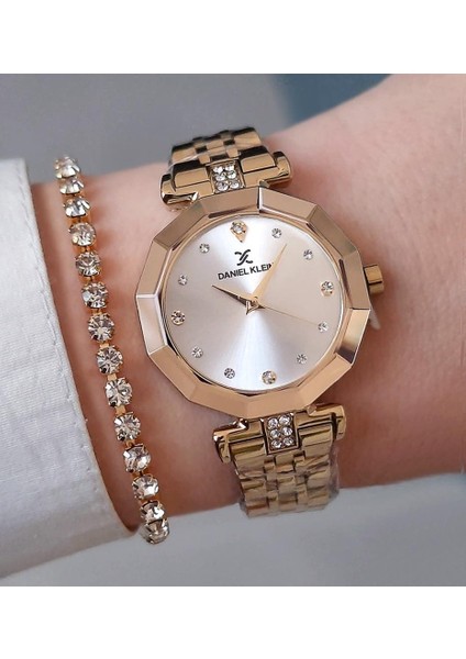 Yeni Model Kesme Camlı Çelik Bilezik Altın Sarısı Kadın Kol Saati , Taşlı Bileklik Hediyeli