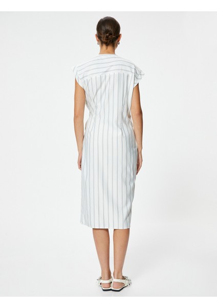 Midi Kruvaze Elbise Kolsuz Kemer Detaylı Slim Fit fırsatları