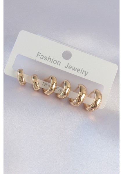 Pirinç Gold Renk Oval Bombeli Küpe Seti