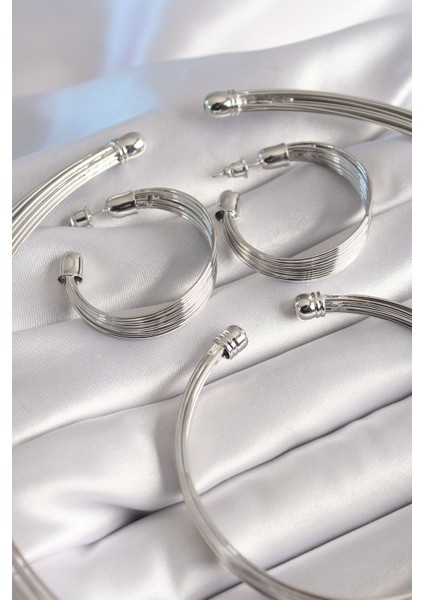 Pirinç Gümüş Renk Kolye Küpe Bileklik Seti fiyatları