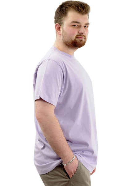Mode Xl Büyük Beden Erkek T-Shirt Bisiklet Yaka Basic 20031 Lila modelleri