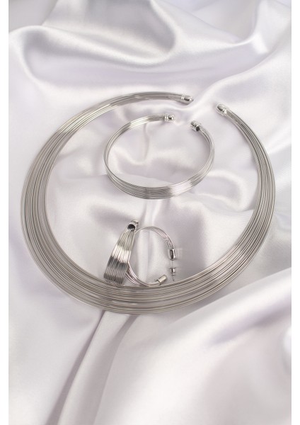 Pirinç Gümüş Renk Kolye Küpe Bileklik Seti modelleri