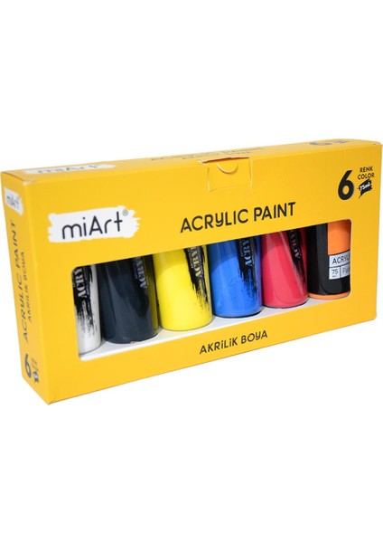 Akrilik Tüp Boya Seti 6 Renk 75 ml