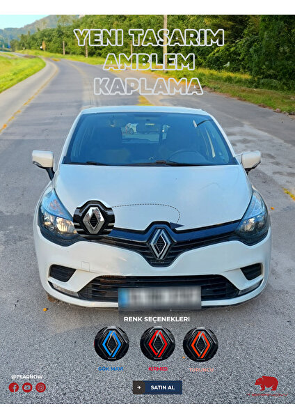 Tear Now Renault Clio 4 (2012-2018) Uyumlu Yeni Tasarım Amblem Kaplama Sticker - Piano Black, Siyah & Gri