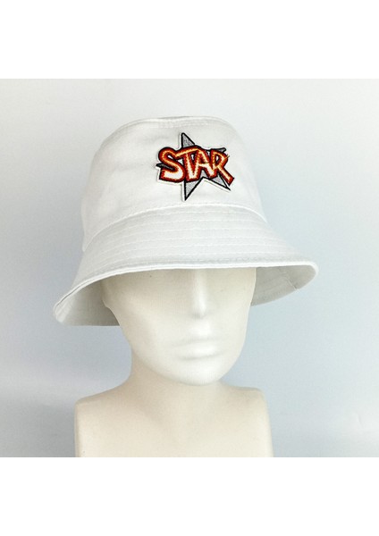 Star Beyaz Bucket Şapka Unisex