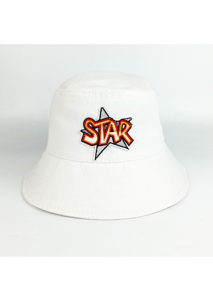 Star Beyaz Bucket Şapka Unisex