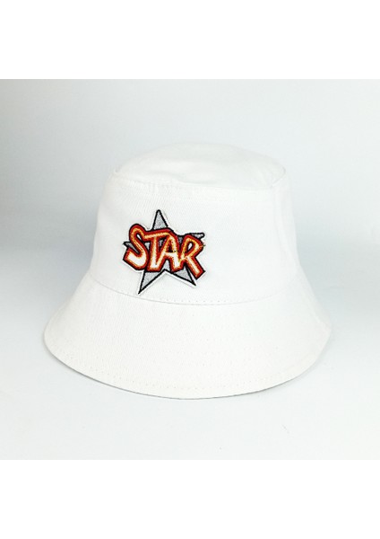 Star Beyaz Bucket Şapka Unisex