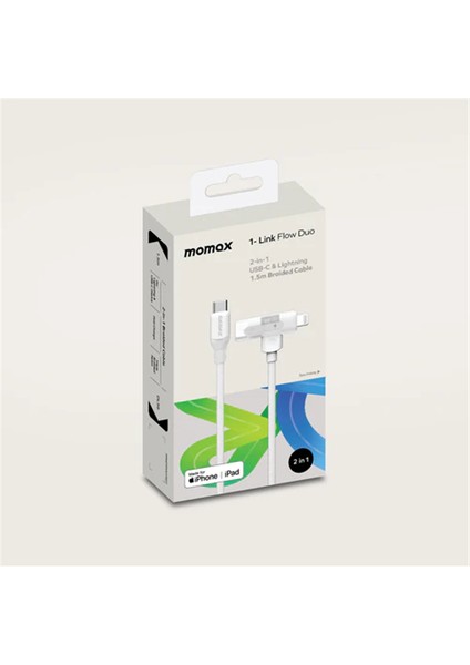 Flow 1.5m 2 In 1 Usb-C & Lıghtnıng To Usb-C Şarj Kablo