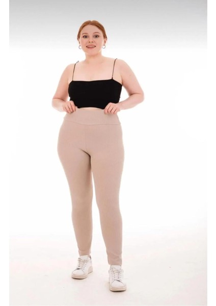 Curve Büyük Beden Fitilli Yüksek Bel Toparlayıcı Siyah Tayt