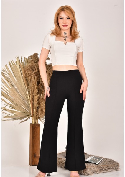 Kadın Siyah Yüksek Bel Toparlayıcı Ön Çimalı Palazzo Pantolon fiyatları