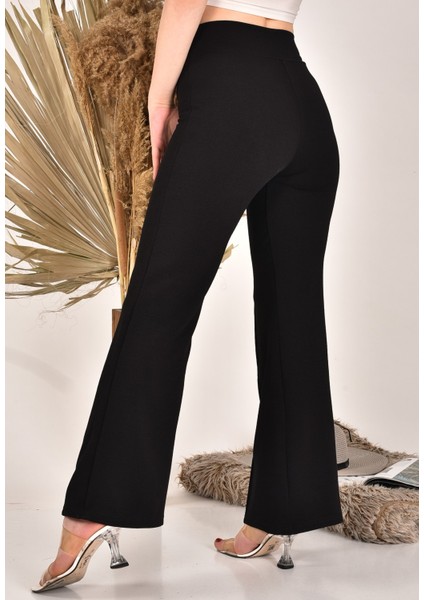 Kadın Siyah Yüksek Bel Toparlayıcı Ön Çimalı Palazzo Pantolon modelleri