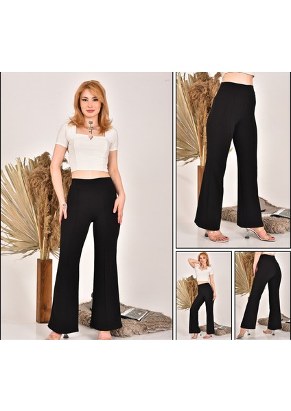 Kadın Siyah Yüksek Bel Toparlayıcı Ön Çimalı Palazzo Pantolon fırsatları