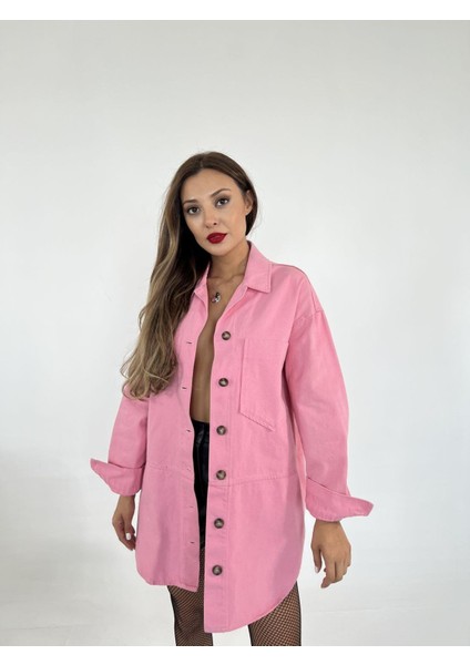 Kadın Gabardin Oversize Ceket Pembe