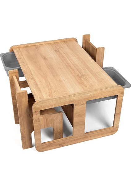 2 Kişilik Çekmeceli Oyun, Aktivite, Etkinlik Masası, Ceviz-Gri, 18MM Mdf