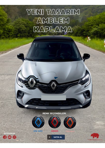 Tear Now Renault Captur (2019-2024) Yeni Tasarım Amblem Kaplama Sticker - Piano Black, Siyah & Gri