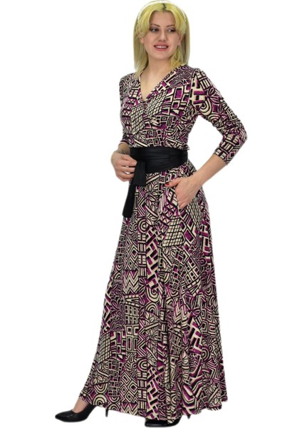 Kadın Etnik Desenli V Yaka Elbise BGL-ST03546 fırsatları