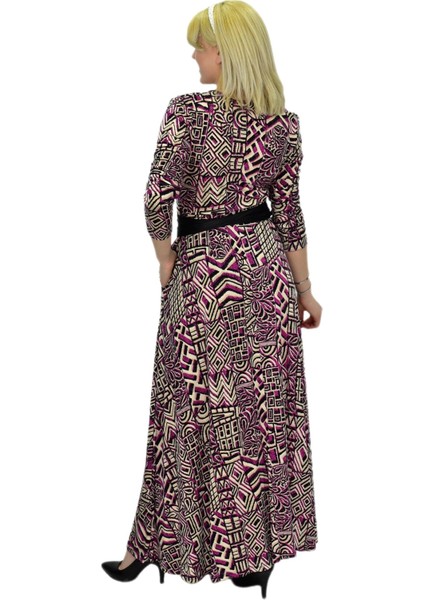 Kadın Etnik Desenli V Yaka Elbise BGL-ST03546 indirimleri