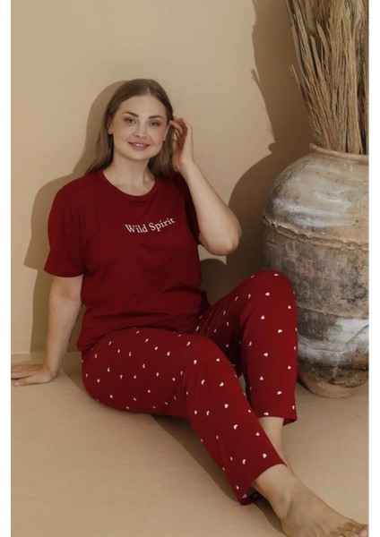 Kadın Milan Büyük Beden Bisiklet Yaka Kısa Kol Ince Pijama Takımı 11053 - 1 Adet
