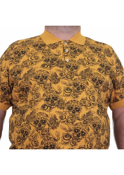 Mocgrande Erkek Büyük Beden Polo Yaka Tişört Skull 24454 Hardal