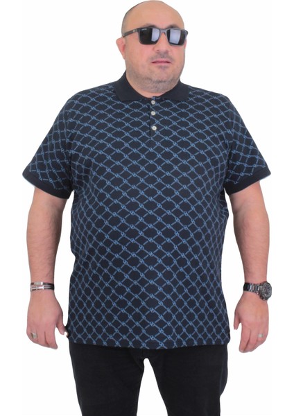 Mocgrande Erkek Büyük Beden Polo Yaka Tişört Square 24452 Lacıvert