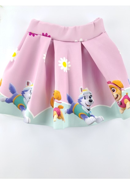 Kız Çocuk Pembe Etek Tişort Şapka Üçlü Takım Baskılı fırsatları