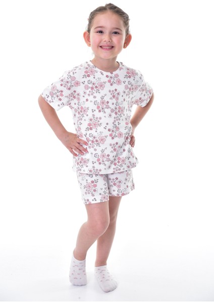 Pamuk Interlok Kumaş Kısa Kollu Şortlu Kız Çocuk Pijama Takımı