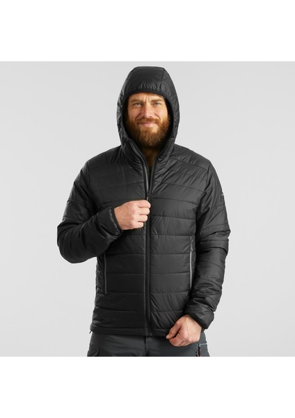 Erkek Outdoor Trekking Kapüşonlu Şişme Mont - Sentetik / Haki - MT100 -5°c Beden: L