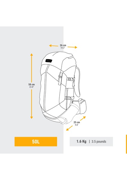 Kadın Outdoor Trekking Sırt Çantası - 50 L - MT100 Easyfit