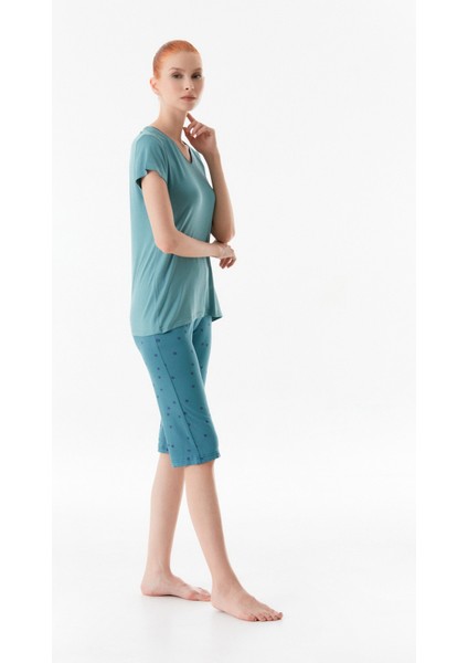 Yazı Baskılı Bisiklet Yaka Pijama Takımı modelleri