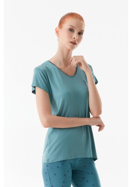 Yazı Baskılı Bisiklet Yaka Pijama Takımı fırsatları