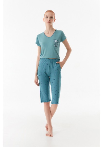 Yazı Baskılı Bisiklet Yaka Pijama Takımı indirimleri