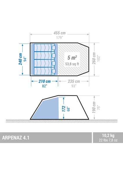 4 Kişilik Kamp Çadırı - 1 Odalı - Arpenaz 4.1