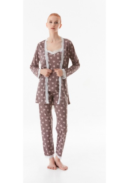 Kalp Baskılı Ip Askılı 3 Lü Pijama Takımı