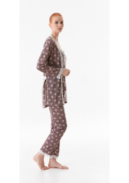 Kalp Baskılı Ip Askılı 3 Lü Pijama Takımı
