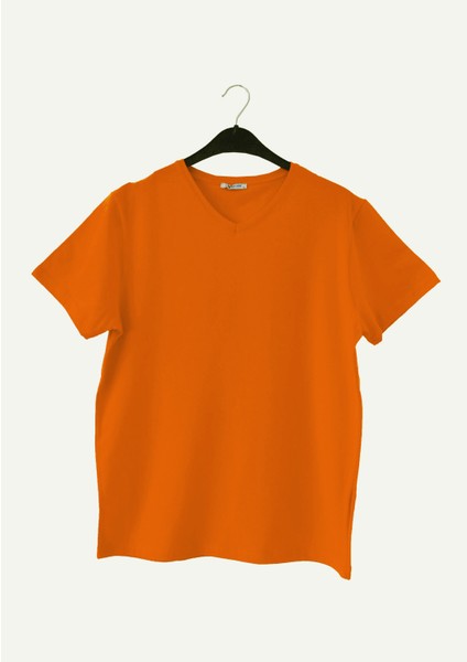 V Yaka Düz Hardal Erkek T-Shirt DZN8622