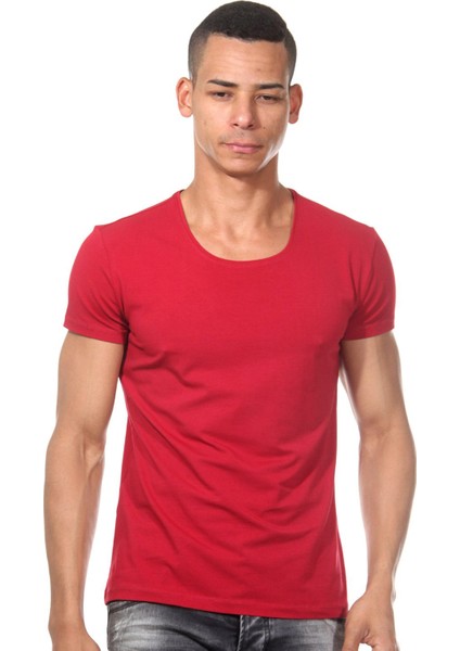 Bisiklet Yaka Düz Bordo Erkek T-Shirt DZN8506