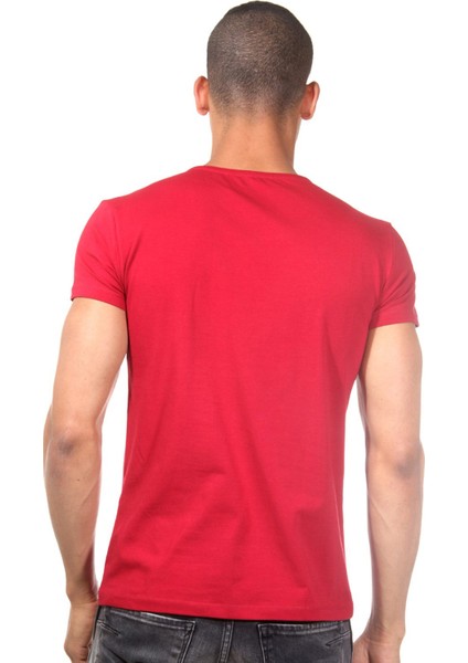 Bisiklet Yaka Düz Bordo Erkek T-Shirt DZN8506