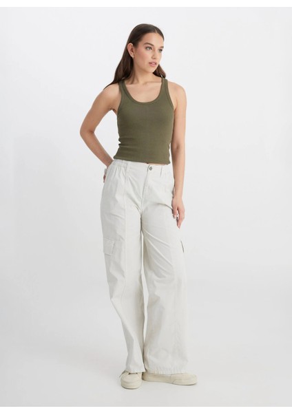 Yüksek Bel Geniş Fit Ekru Kadın Pantolon LCAP002104-CARGO Non Denim Pantolon fiyatları