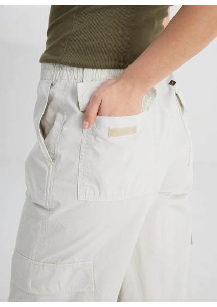 Yüksek Bel Geniş Fit Ekru Kadın Pantolon LCAP002104-CARGO Non Denim Pantolon modelleri