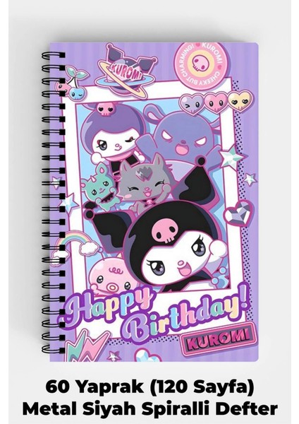 Anime Marketi Happy Birthday Kuromi Tasarımlı A5 Spiralli Sert Kapak Defter 120 Sayfa